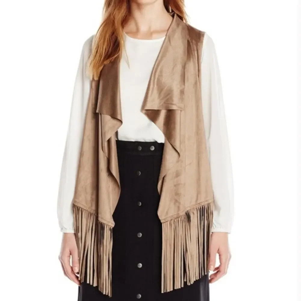 Design History South Western Boho Fringe Vest In Sepia Size Medium